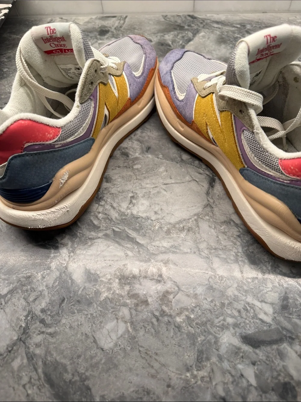 New Balance Kids Lavender, Yellow & Gray Suede Mesh Sneakers